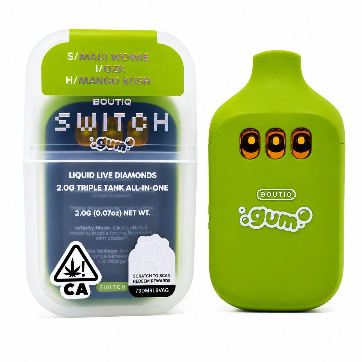 – Maui Wowie x OZK x Mango Kush – New 2g Boutiq Switch V5 3 Flavor Disposable(S x I x H)